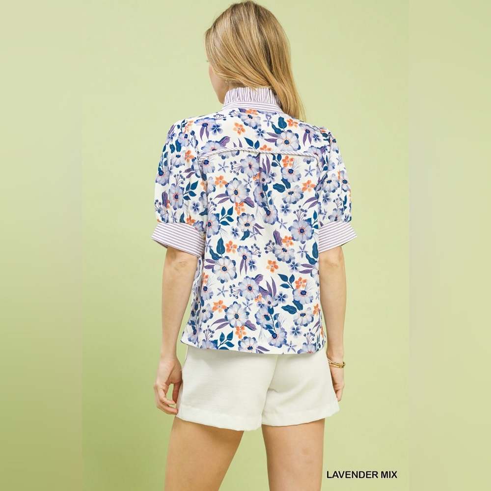 Umgee Floral Print Jacquard Ruffle Top - Picture 3 of 6